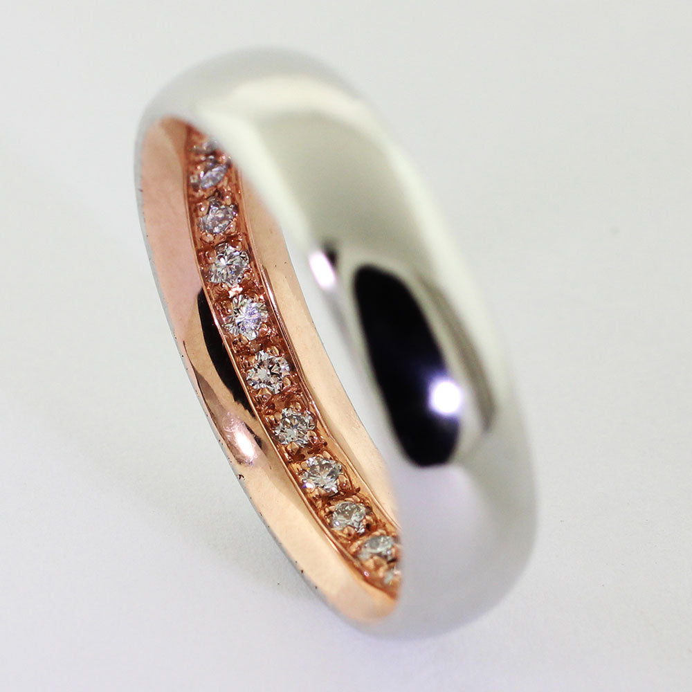 Custom platinum & 14kr inside eternity band epitomizes timeless beauty and eternal commitment. 26 1.8 vs-gh diamonds encircle the inner circumference of the band.