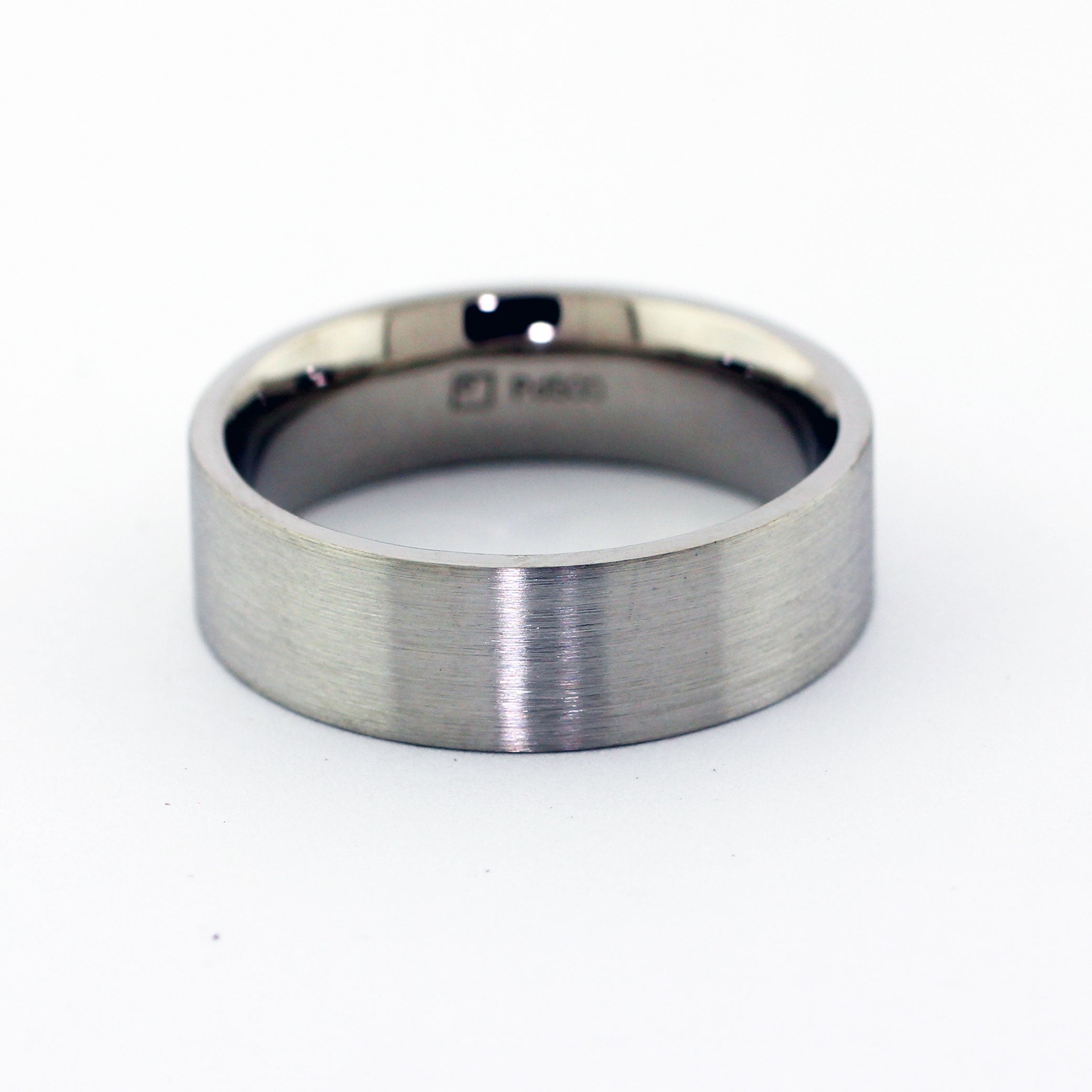 Custom palladium men's wedding band with a modern square top and brushed finish.