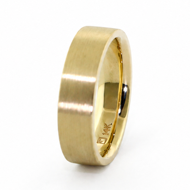 Shannahan flat rectangular band with brushed exterior finish and polished comfort fit interior.