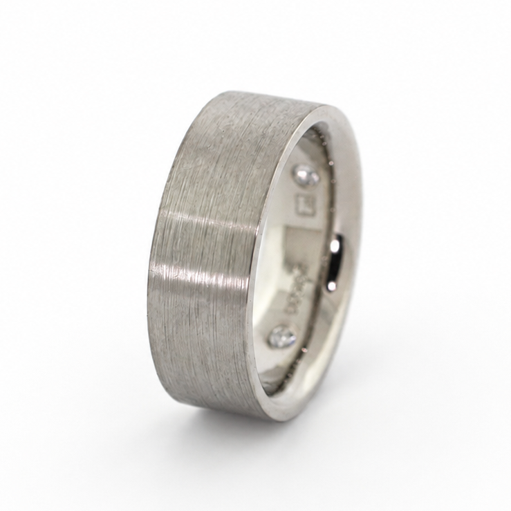 Shannahan flat rectangular band with brushed exterior finish and polished comfort fit interior.