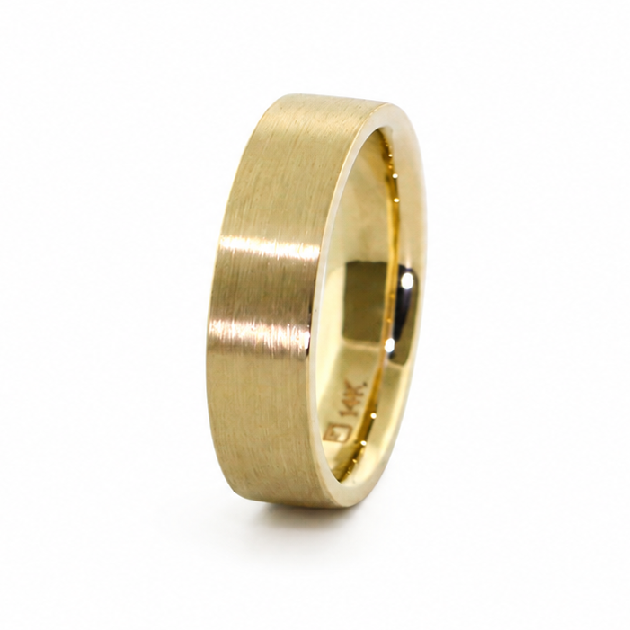 Shannahan flat rectangular band with brushed exterior finish and polished comfort fit interior.