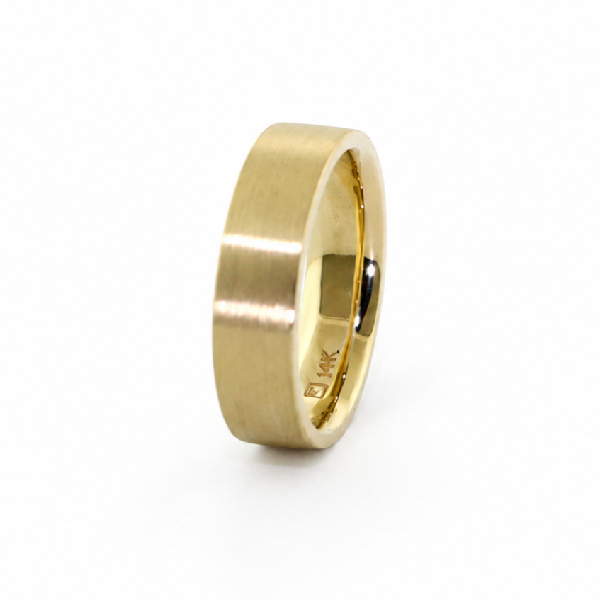 Shannahan flat rectangular band with brushed exterior finish and polished comfort fit interior.
